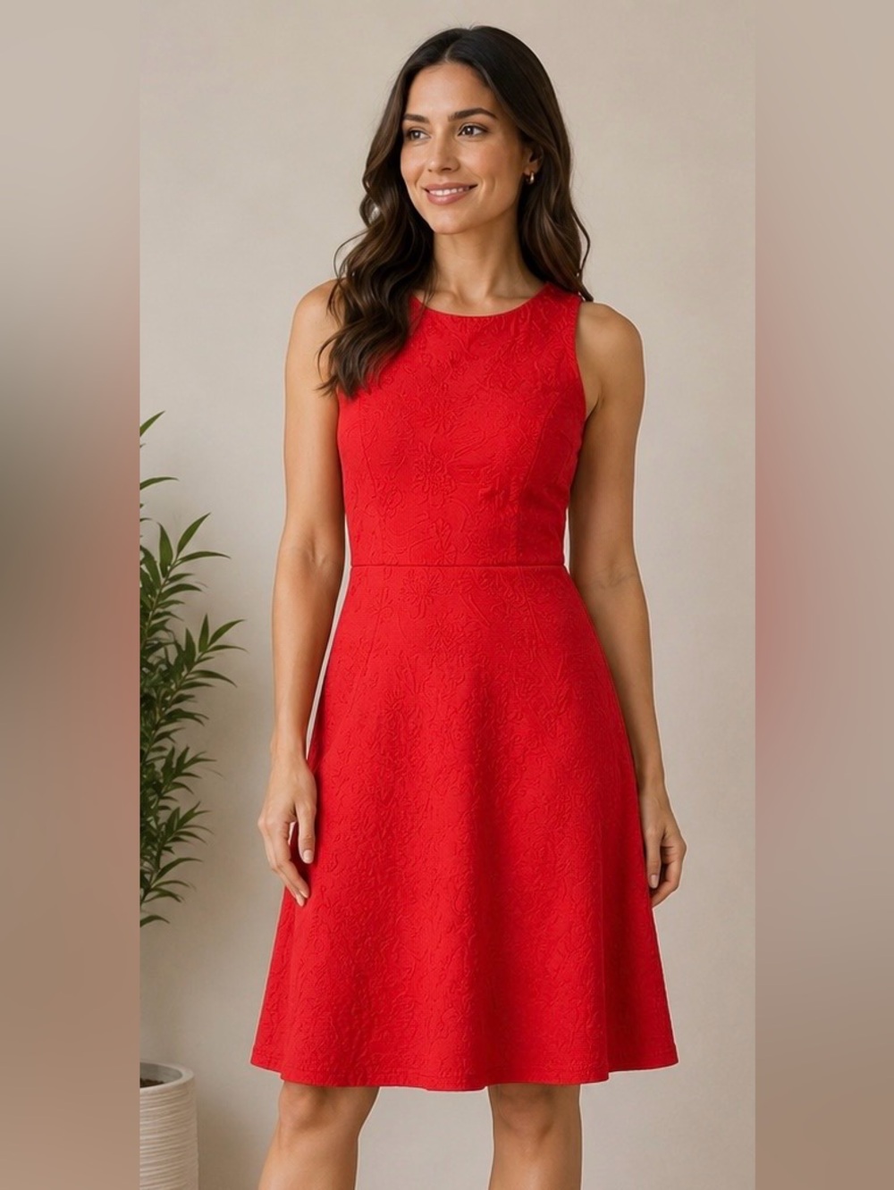 Spense Embossed Fit & Flare Dress - Red Sz‎ S (4-6)